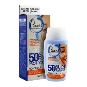 کرم ضد آفتاب SPF50 بی رنگ پوست‌‌ خشک و حساس پیکسل